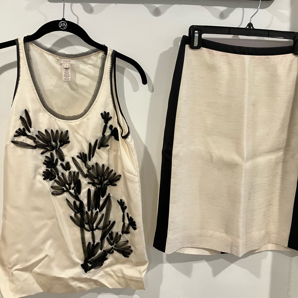 J Crew 2-piece : cream silk tank-cream silk/linen pencil skirt